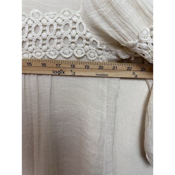 Solitaire Women's Top Blouse Sz L Off White Semi Shear 3/4 Sleeves Embroidered - Picture 8 of 12